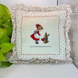 Vintage Valentine Bunny Pillow Ruffled Heart Cottage core Decorative Accent